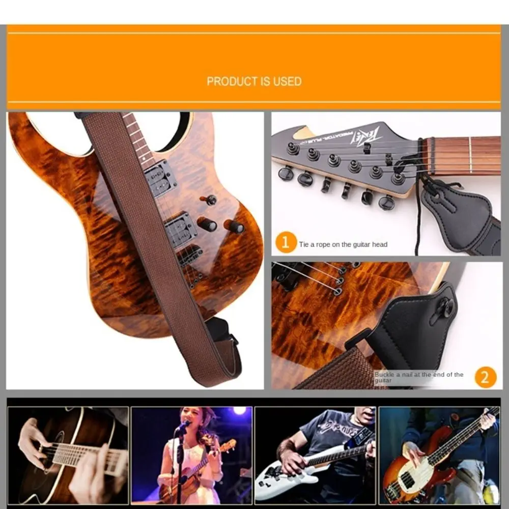 Correa de guitarra ajustable Retro, correa de guitarra eléctrica antideslizante de algodón, accesorios de guitarra con 3 soportes para púas de guitarra, cinturón para bajo