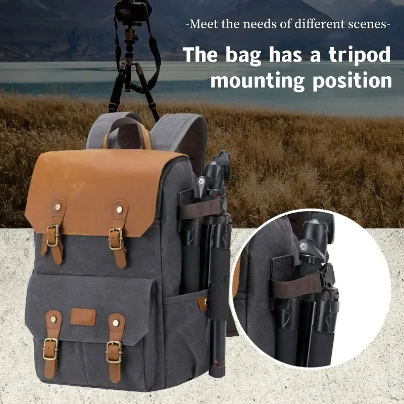 Canvas DSLR Camera Backpack Large Capacity Waterproof Camera Bag Professional Camera Drone Storage Bag Outdoor Photography Bag