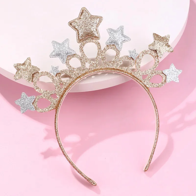 Wholesale 10pcs Glitter Gold/Silver Star Hairbands Tiaras Hair Hoops Boutique Hair Accessories Girls Princess Party Headwear