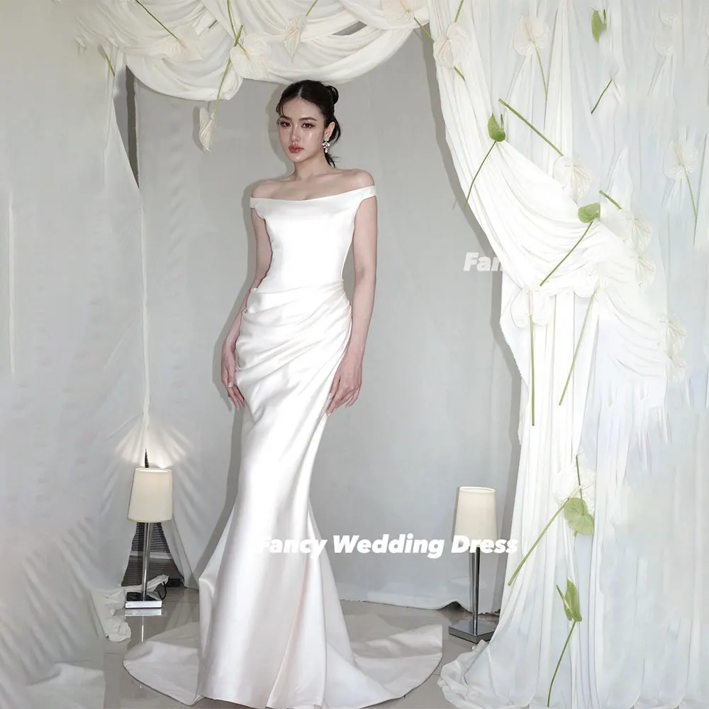 

Fancy Elegant Off Shoulder Evening Dress Soft Satin Mermaid Prom Gown Floor Length Back Corset Customized