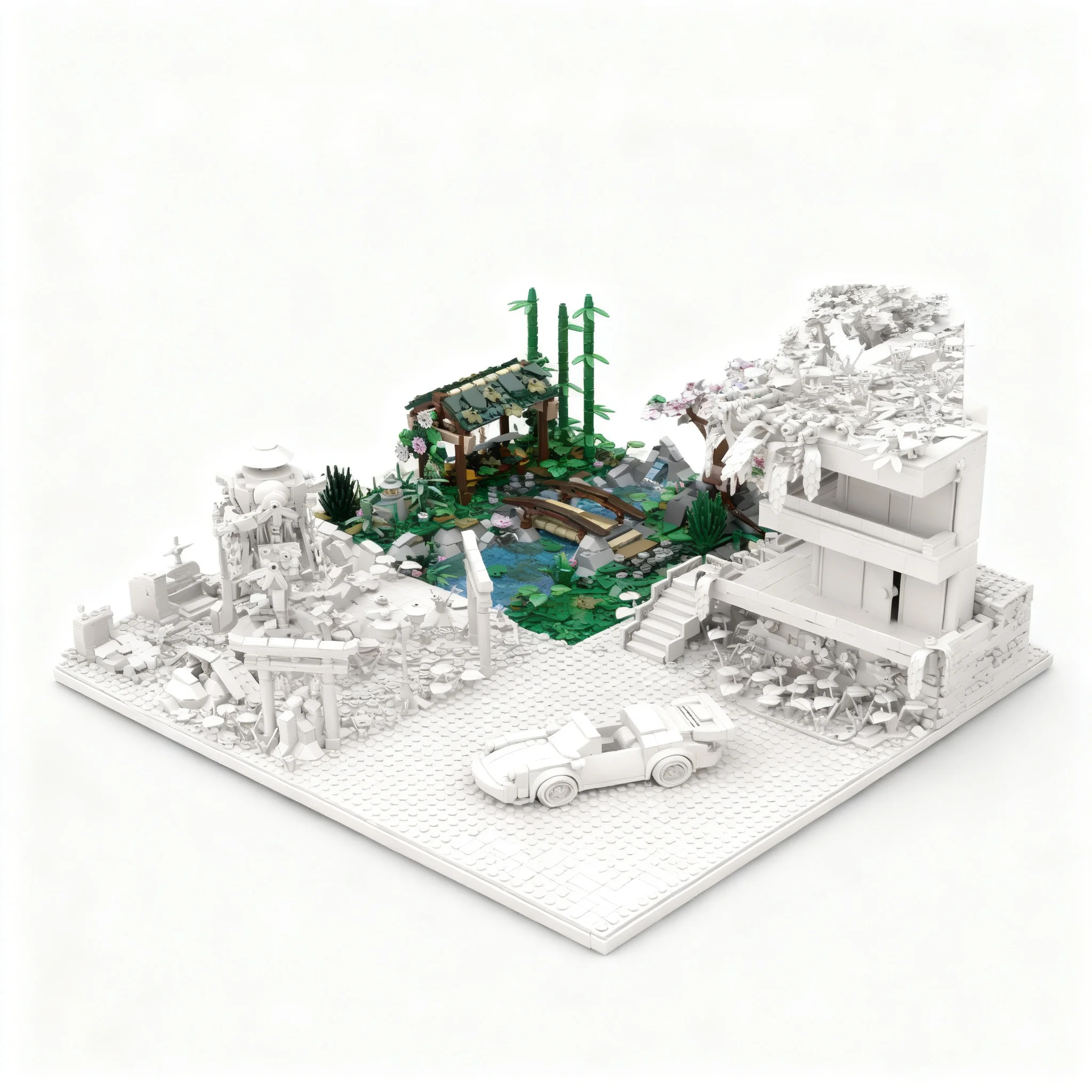 1070pcs MOC Modular Buildings Japanese Garden Model Building Blocks Creative DIY Birthday Idea Assemble Craft Brick Collection