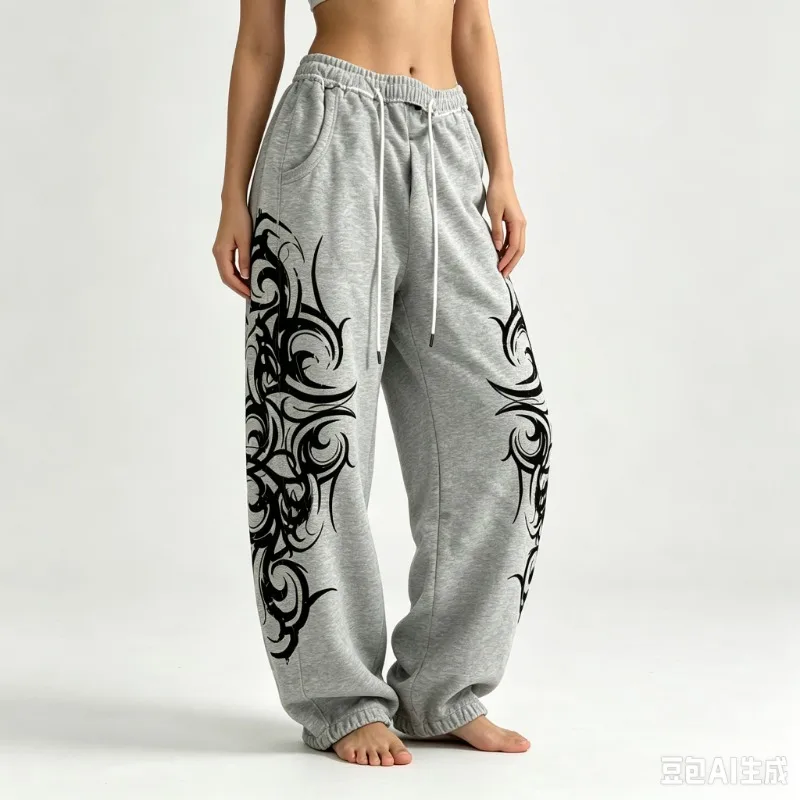 26 Y2K Retro Harajuku Fashion Print Pattern Joggers Men Women Kids Loose Trendy Casual Comfortable Durable Outdoor Pants in Gray