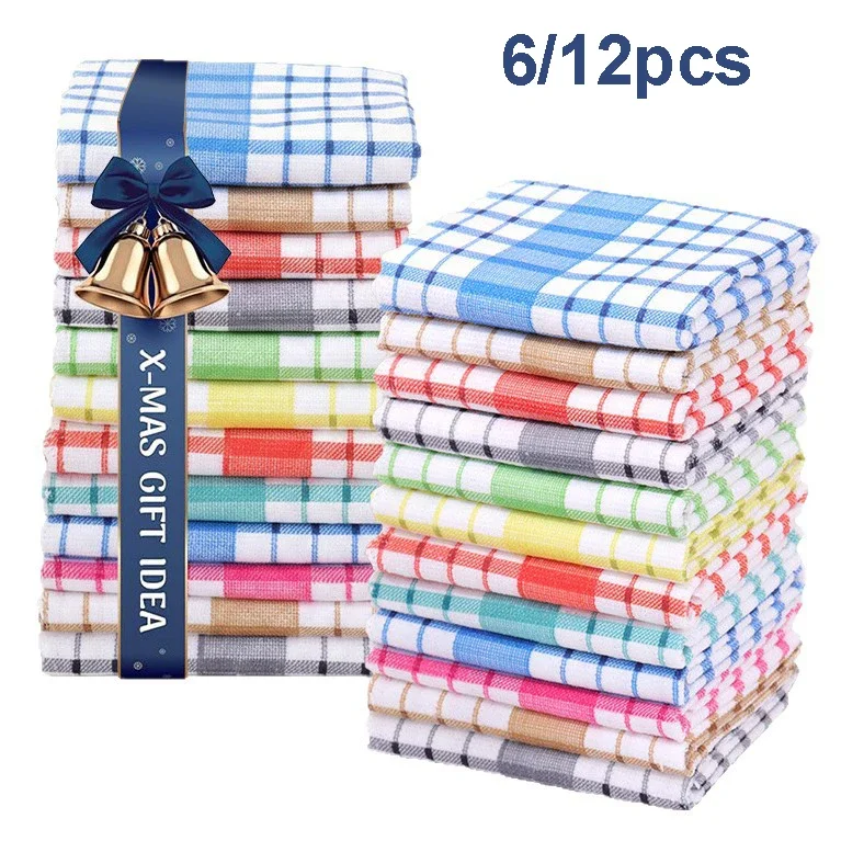 Aliexpress 6/12pcs Modern Printed Checkered Dish Towels Scouring Pads Clean Kitchen Towel Super Soft with Strong Absorbency Kitchen Towels - Aliexpress Deal
