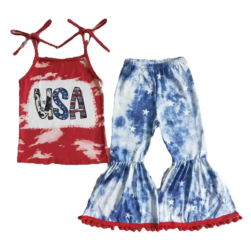 GSPO0068 kids clothing USA July 4th patriotic bell bottom outfit