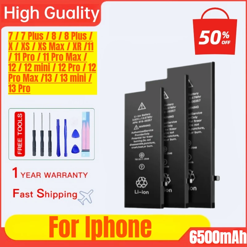 High Quality for  IPhoneX/8p/ 7plus/5S/6s/6sp/13/11/xr/12 High Capacity Battery High Quality Replacement Battery with Tools