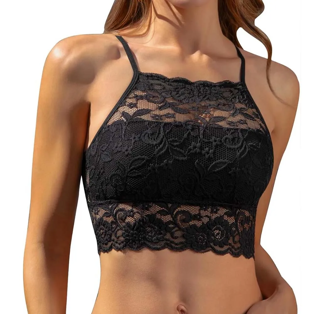 Women's Floral Lace Scalloped Trim Bralette Adjustable Shoulder Straps Breathable Mesh Lining Perfect for Everyday Wear