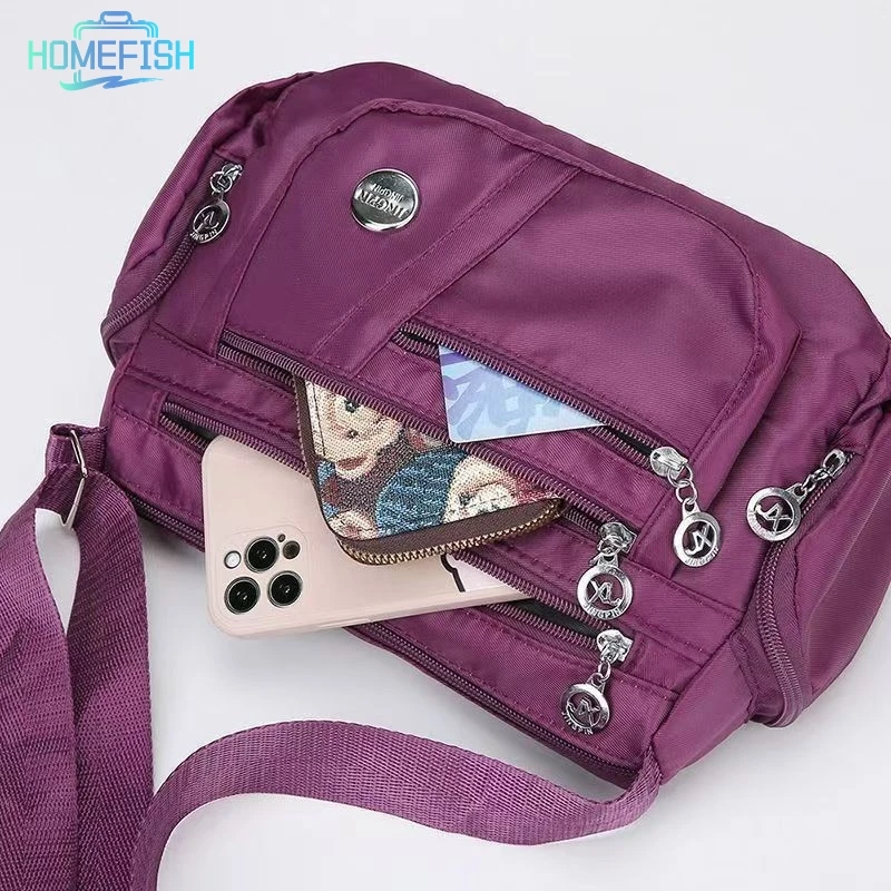 HOMEFISH Ladies' Neutral Nylon Fabric Crossbody Bag with Oxford Cloth Shoulder Strap Multi-Compartment Travel Casual Handbag image 3