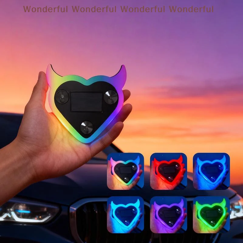 

Triangle Window LED Light for Car Interior, Rechargeable Solar Powered Devil Heart-Charge