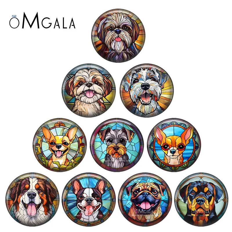 Lovely Colorful Cartoon Dogs Art Paintings 12mm/18mm/20mm/25mm Round Photo glass cabochon demo flat back Making findings