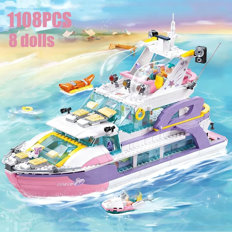 Kit de blocs de construction de Yacht de fête de créativité-MOC filles amitié fête de mer figurines de piste de danse modèle de bateau rose briques jouets cadeau