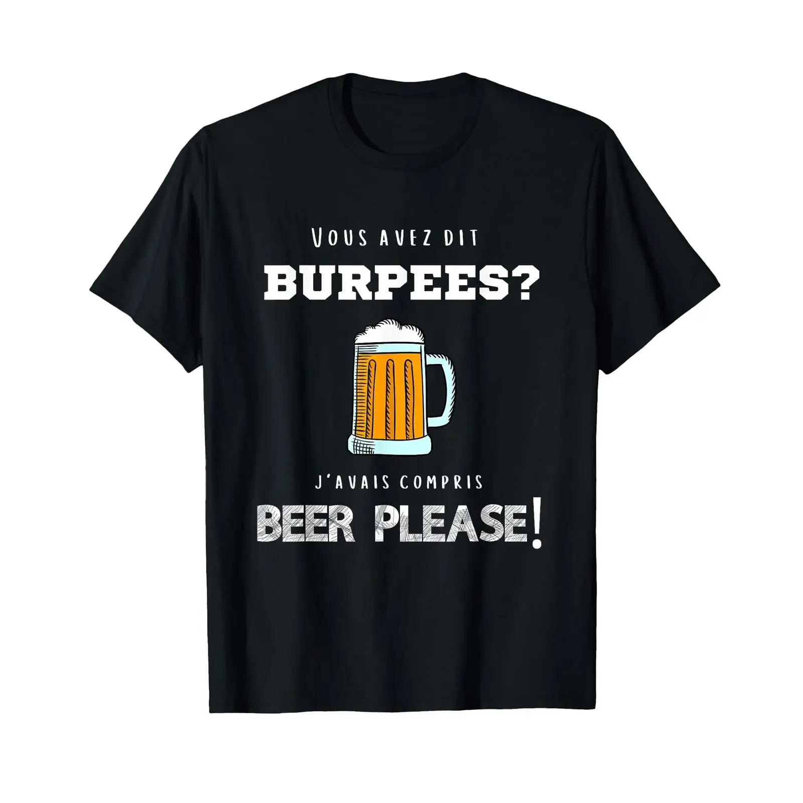 Burpees I understood Beer please T Shirt Black S vintage Washed fashion streetwear homme Breathable Versatile Comfortable