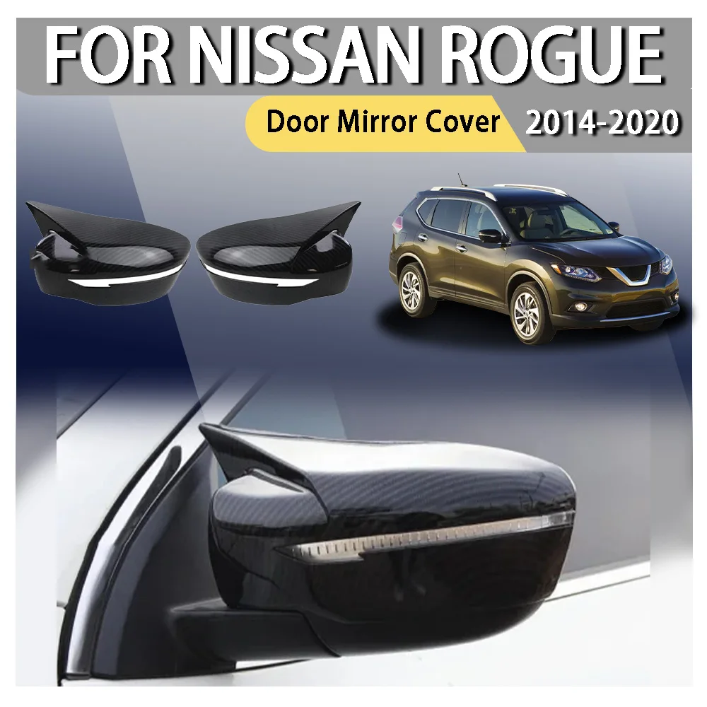 

Door Mirror Cover 2X For Nissan Rogue 2014-2020 Carbon Fiber Ox Horn Rear View Mirror Cover Trim Decoration Rearview Accessories