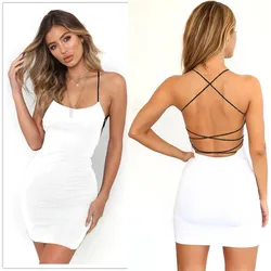 Droshipping Black Silk Spaghetti Strap Dress Backless Mini Skinny Sleeveless Off Shoulder Women Fashion Elegant Party Dress