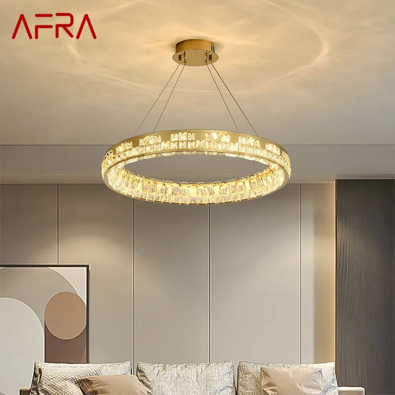 

AFRA Modern Crystal Pendant Lamp Led Round Ring Chandelier Nordic Creative Light Luxury Decor For Living Room Bedroom