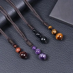 1pc 16MM Natural Amethyst Pendant Necklace Red Tiger Eye Stone Obsidian Necklace Jewelry