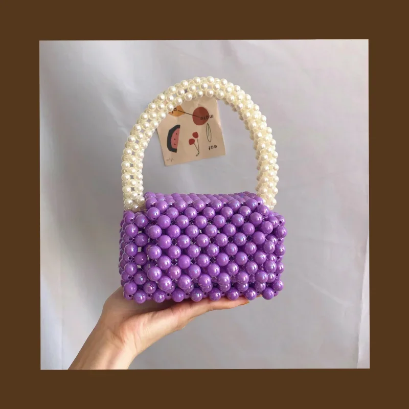 

Fashion Elegant Mini Cute New In Handbag Vintage Bolsa Women's Elegant Purple Hand Woven Beaded Bag Sac A Main Femme Tote Ladies