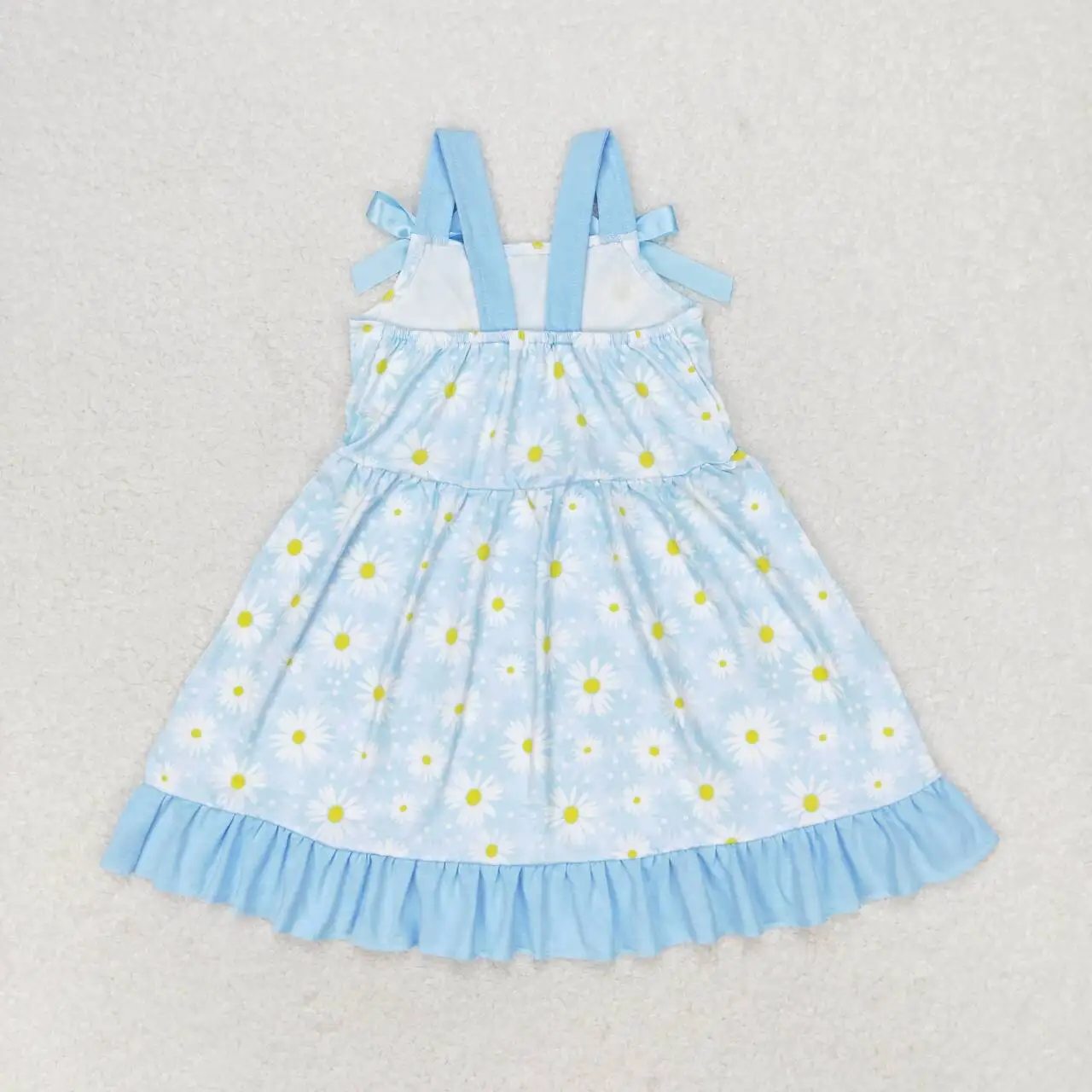 New design RTS boutique children summer dress baby girls blue strap sunflower dress kids dresses