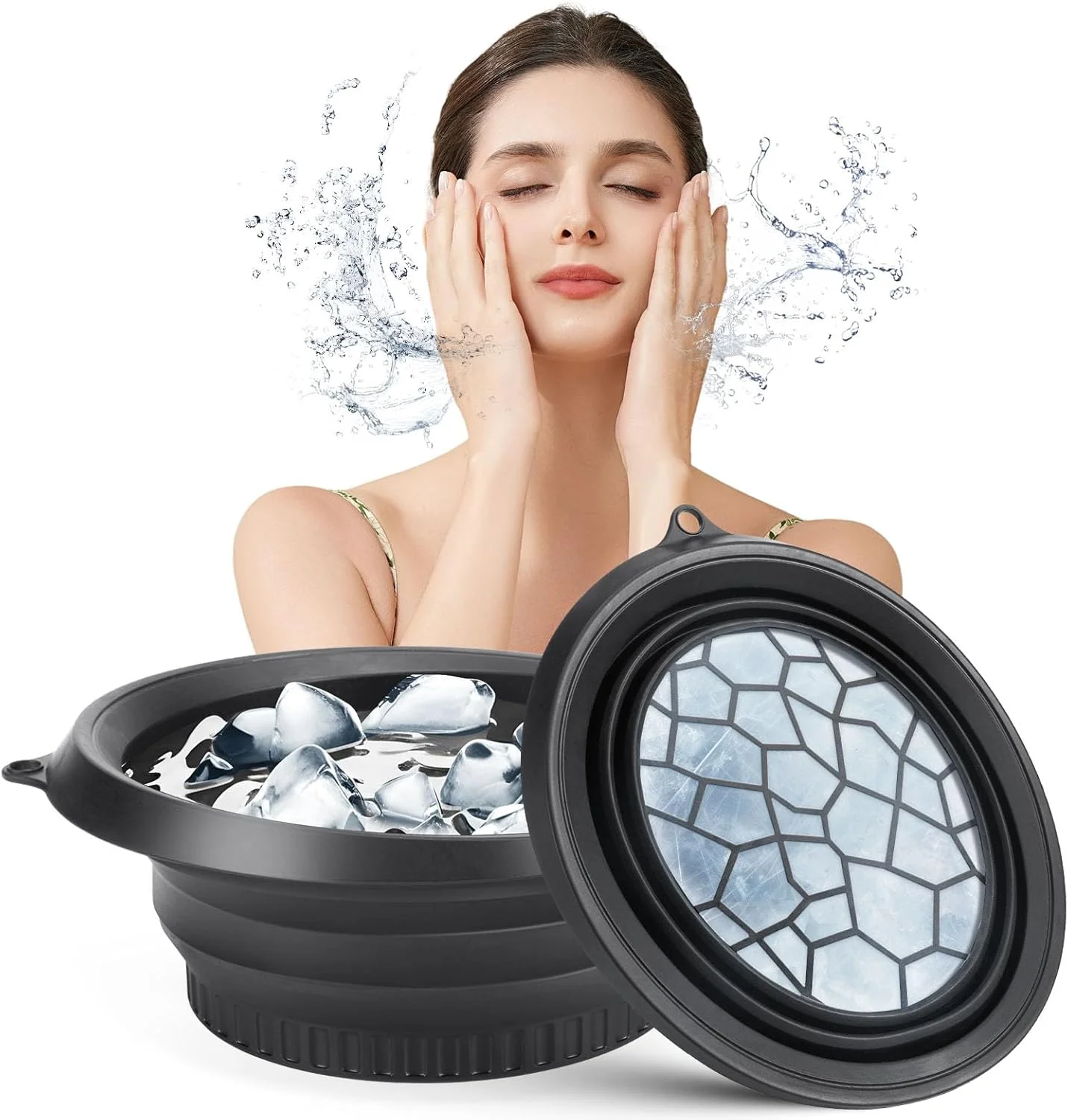 وعاء حمام على شكل ثلج للوجه، مغسلة باردة قابلة للطي للعناية بالوجه، أداة القضاء على الانتفاخ للسفر المنزلي