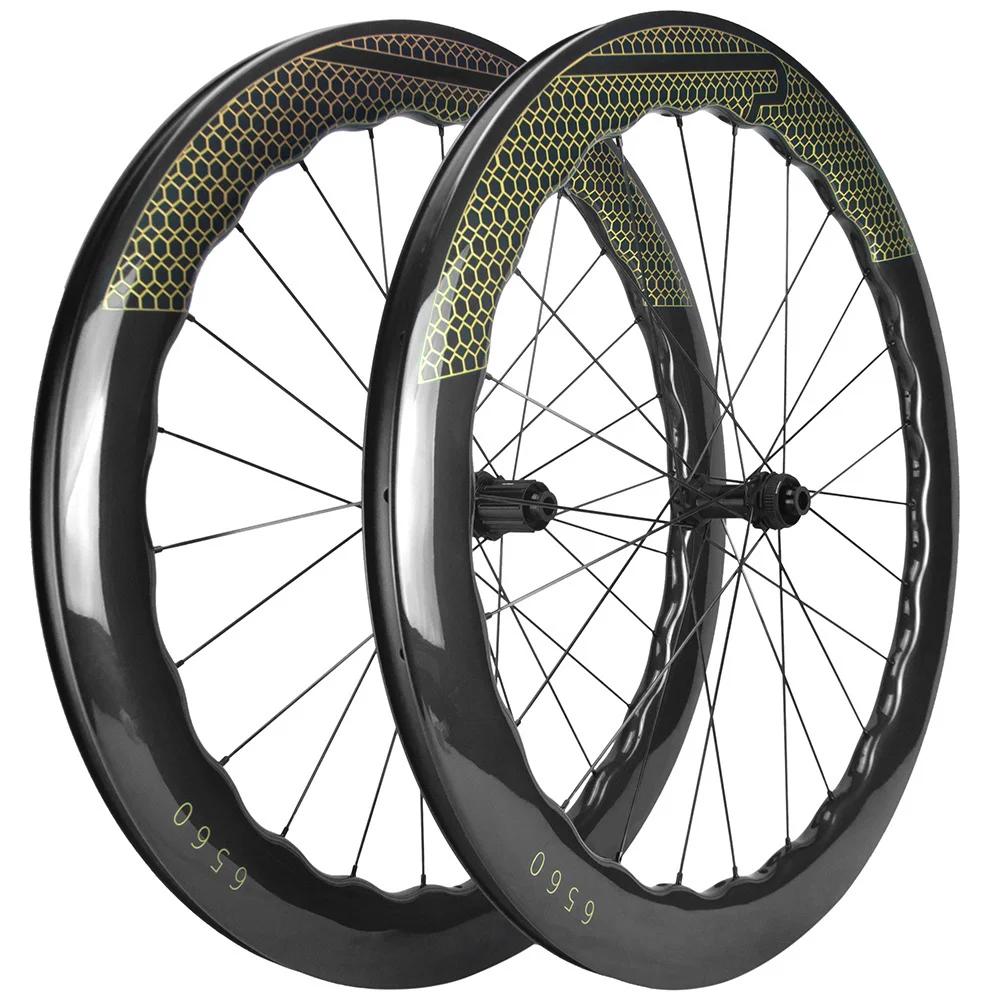 Road Bike Wheelset with 25mm Width Powerway R13 Hubs, 700C T800 UD 6560 Carbon Wheels, 65mm Width, 16-24H, New Arrival