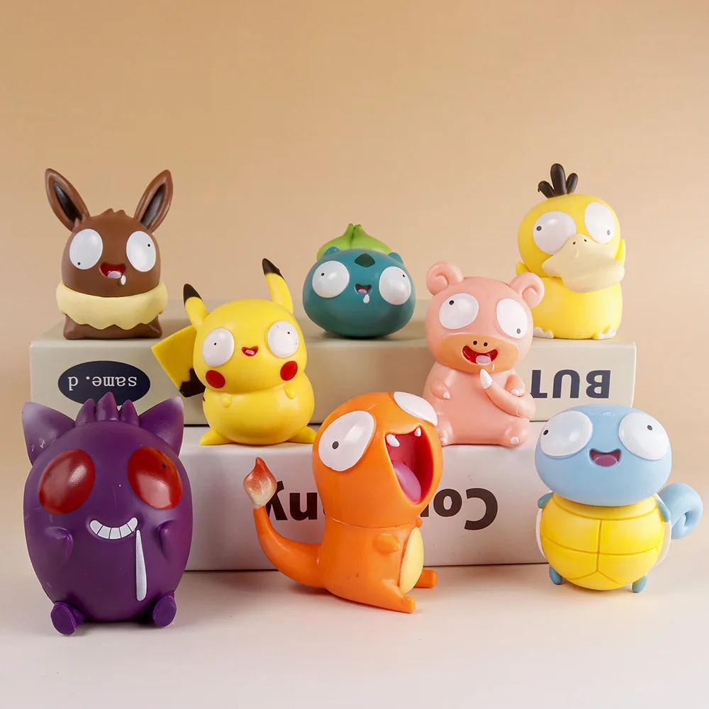 8Pcs/set Pokemon Silly Kawaii Big Eye Pikachu Bulbasaur Funny Action Figure Cute Charmander Toy Festival Holiday Gift for Kids