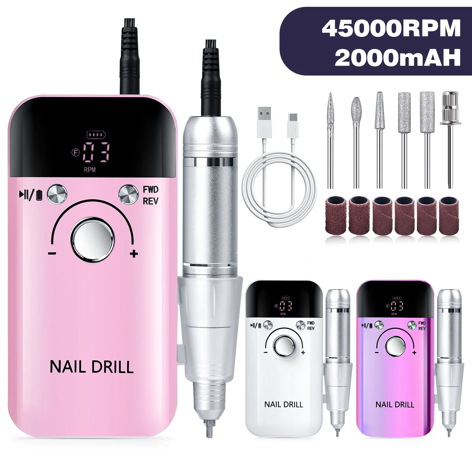 New V6 45000RPM Electric Nail Drill Machine Professional Nail Drills For Gel Rechargeable Electricity Storage Portable Nail File