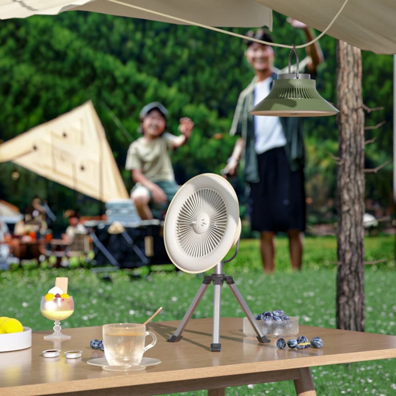 5000Mah التخييم مروحة قابلة للشحن سطح المكتب المحمولة التعميم اللاسلكية سقف مروحة كهربائية مع قوة البنك LED الإضاءة