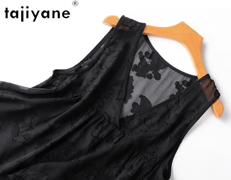 TAJIYANE 100% Mulberry Silk Tank Tops Woman 2025 Old Money Style Black V-neck Vest Loose Summer Top Ladies Clothes кроп топ