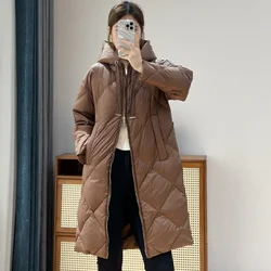 Hooded Coats Down Mid-length Winter Jackets Woman 2024 Diamond Grid Parka Loose Casual Down Jackets Thick Warm Puffer Coats