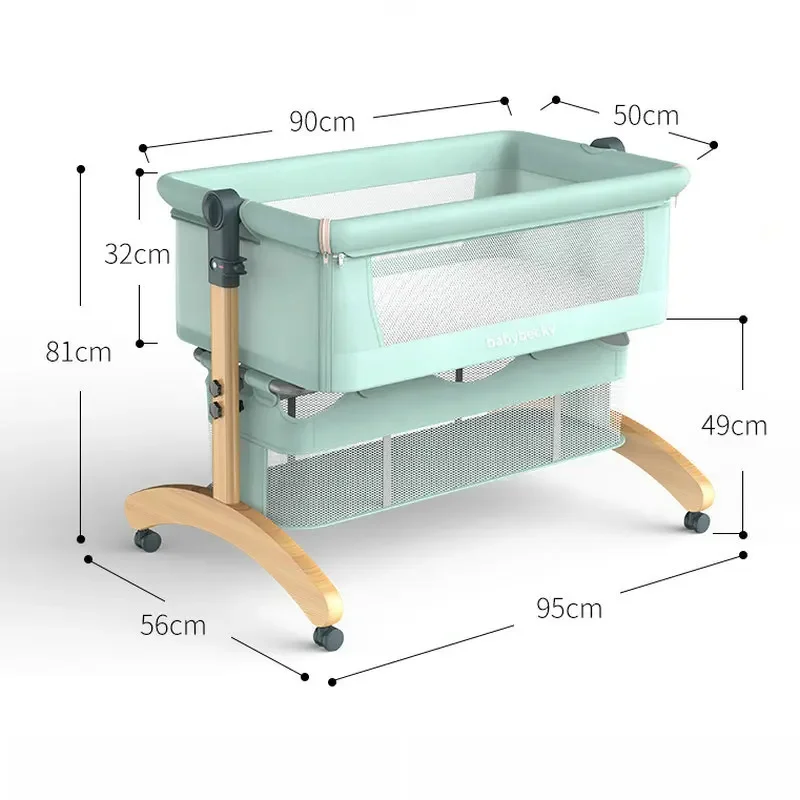 CPull portable et mobile pour bébé, berceau pliable en bois massif pour nouveau-né, grand lit à coutures multifonctionnelles, dormeur de chevet