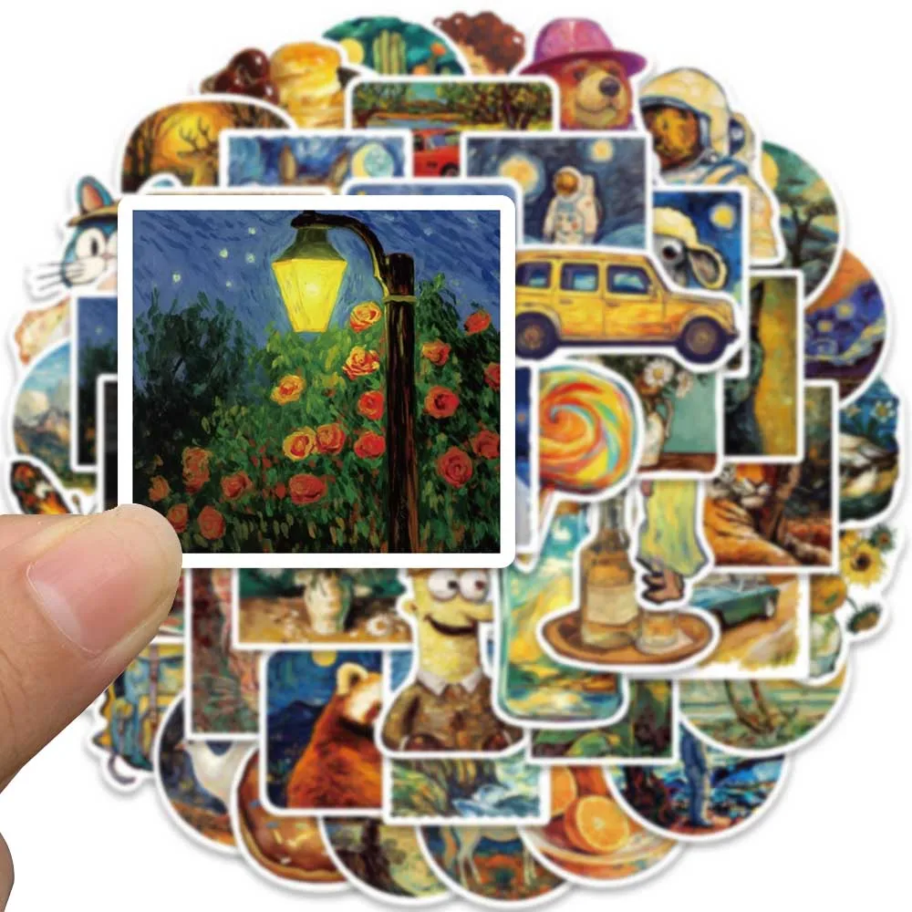 50pcs Van Gogh Style World Art Aesthetic Stickers Retro Vinyl Cartoon Decal for Laptop Scrapbook Notebook Case Decor Wholesale