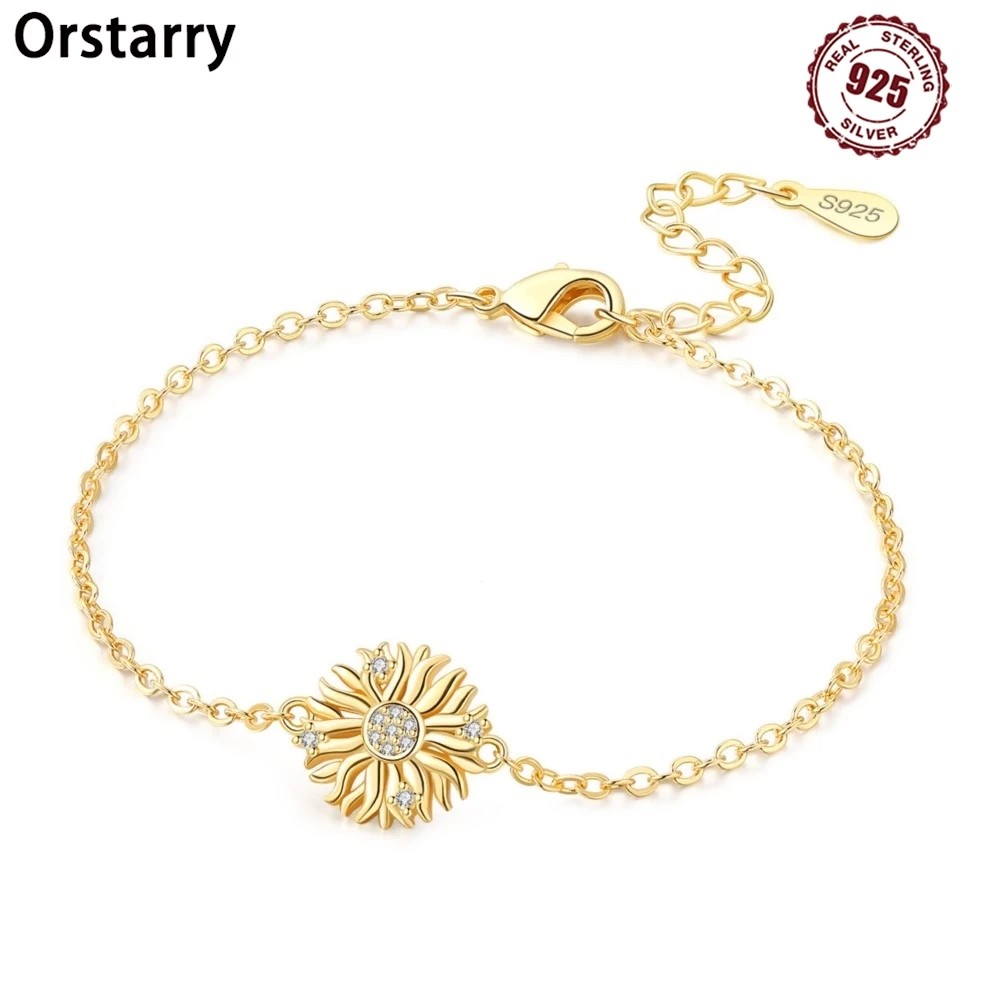 

New 925 Sterling Silver Exquisite Golden Sun Bracelet Chain Link Women Bracelet Birthday Festival Jewelry Gifts
