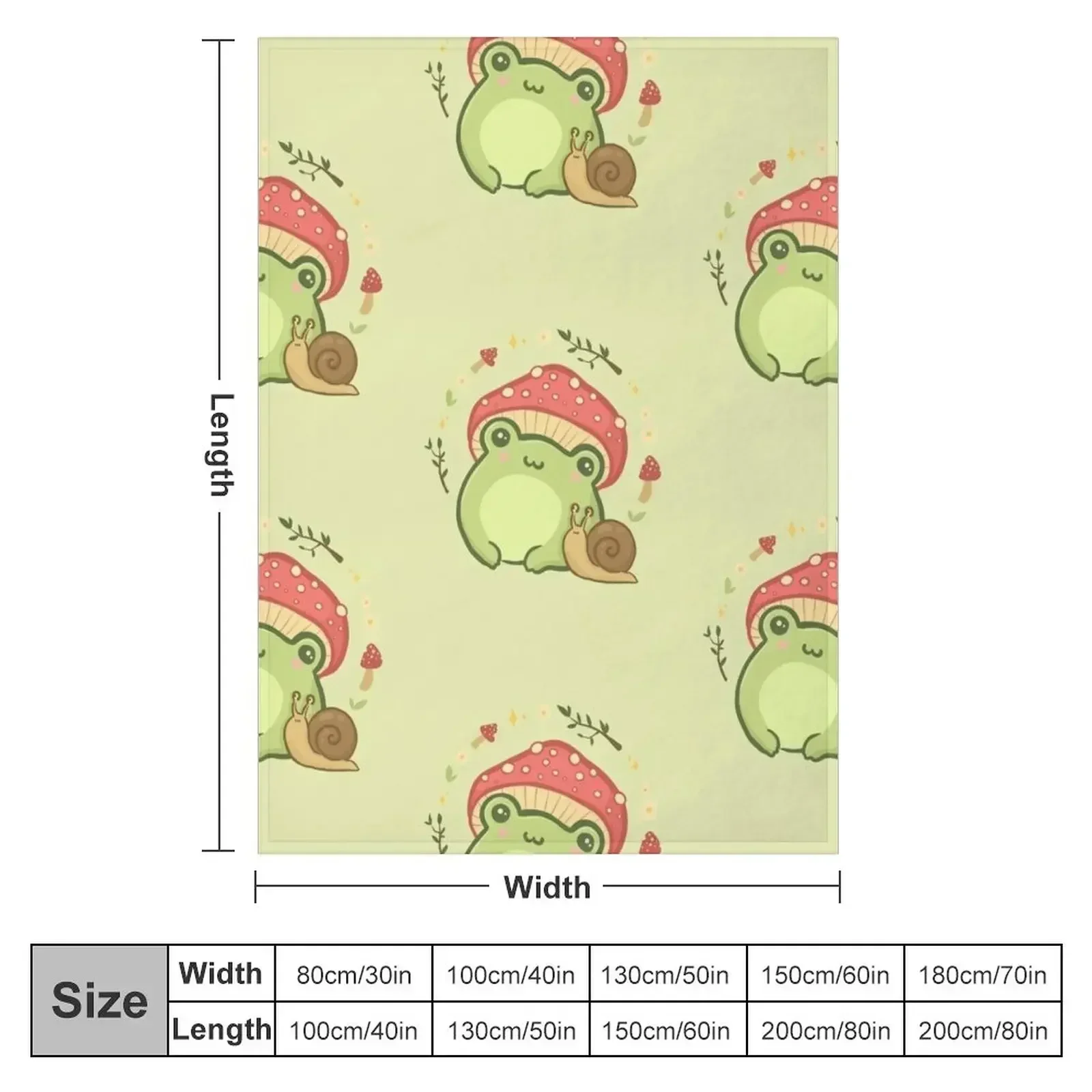 Super Cute Kawaii Frog with Toadstool Mushroom Hat Snail - Cottagecore Aesthetic Forggy Mushrooms - Amanita Muscar Throw Blanket