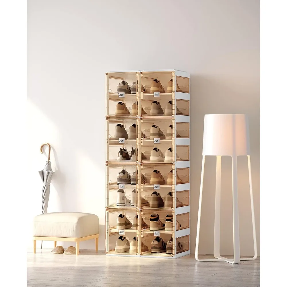 Foldable Plastic Shoe Organizer Rack for Closet and Entryway - Large, Sturdy, Stackable Storage Solution for Living Room