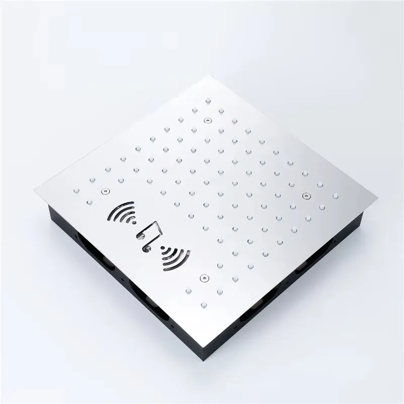 

12 LED Shower Head with Music System Button Control Thermostat Modern Bathroom Brass Shower Faucet Set