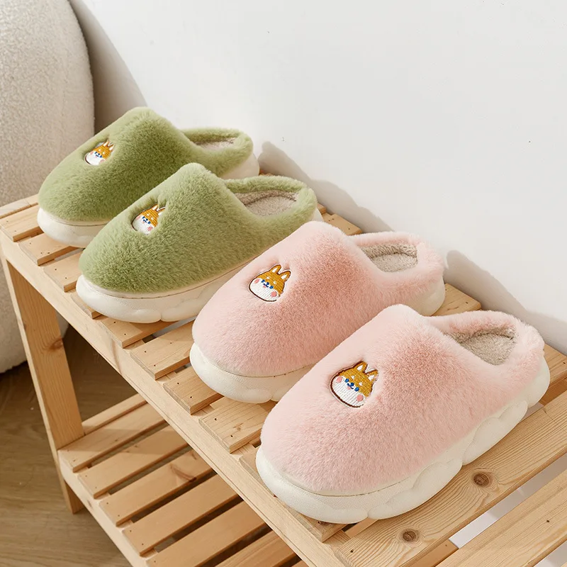 

Winter Warm Cotton Slippers Thick Soft Sole Slippers Men Women Indoor Floor Flat Solid Colo Home Non-slip Shoes Couple Slippers