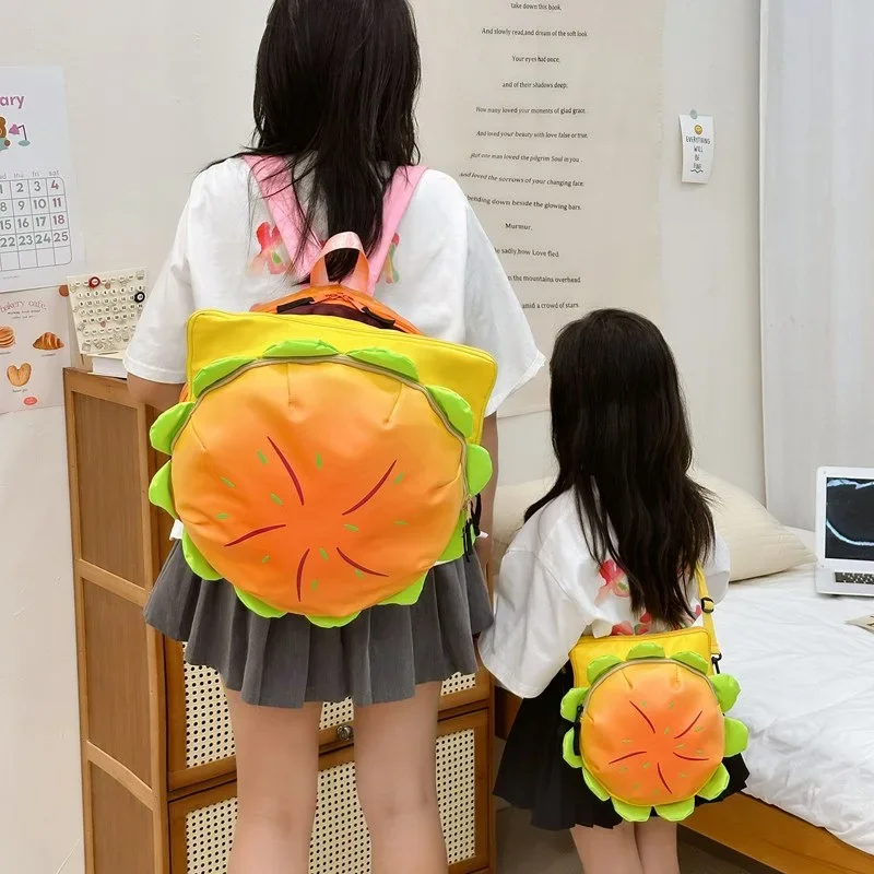 New cartoon cute hamburg backpack parent-child fashion girl shoulder bag funny school bag