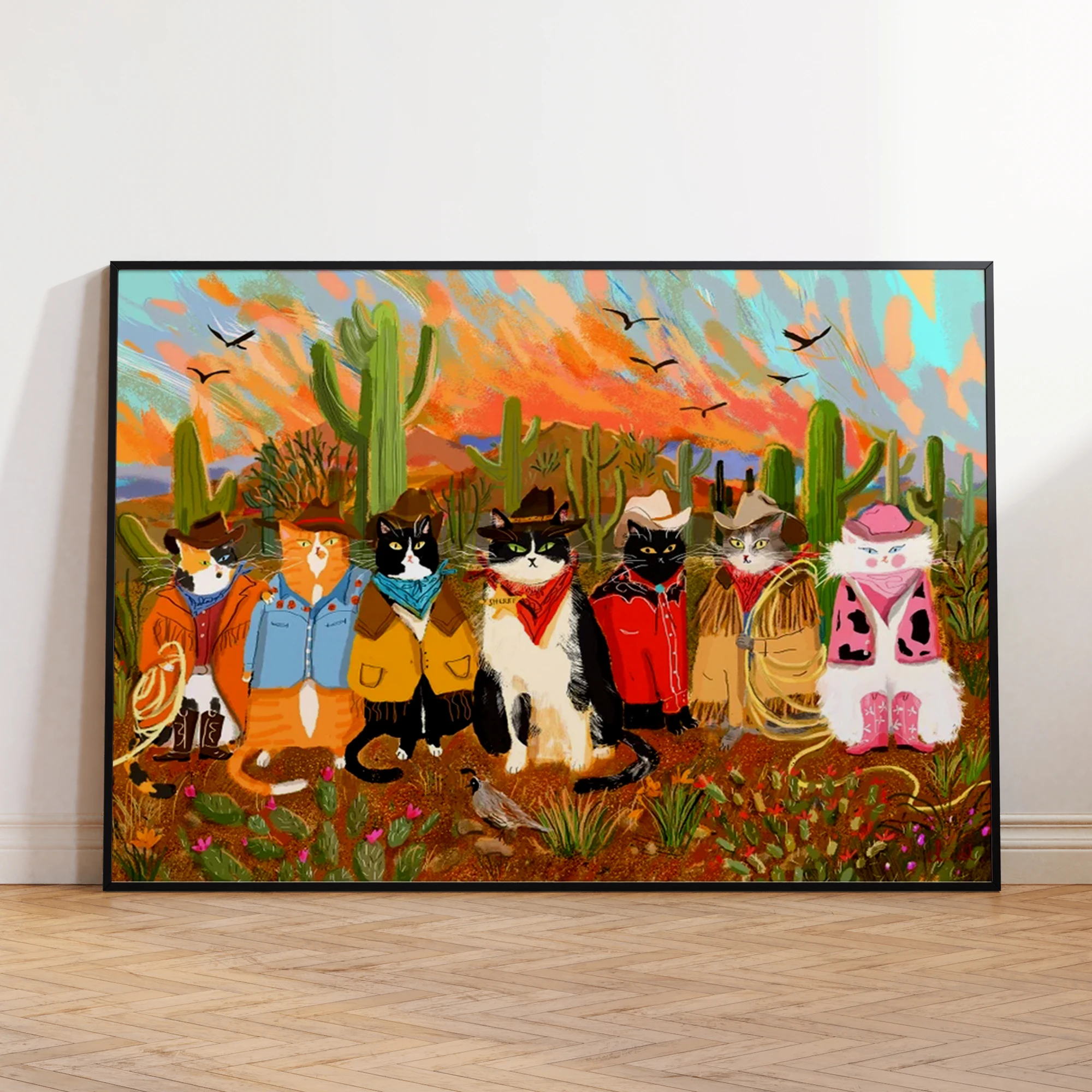Modern Desert Kitty Expedition Wall Art Print Canvas Painting Poster Picture For Living Room,Bedroom Home Decor