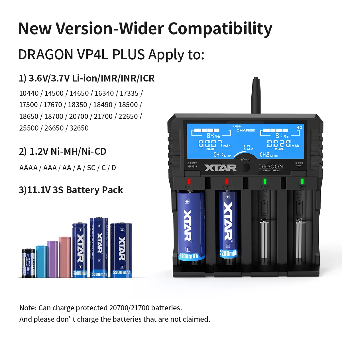 Xtar new dragon VP4L PLUS AA/AAA battery Capacity voltage tester 18650 21700 14500 26650 20700 battery charger