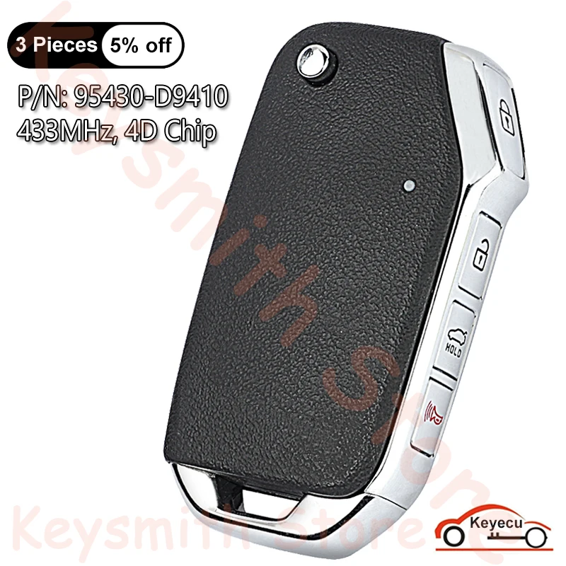 KEYECU 4 أزرار 433 ميجا هرتز 4D رقاقة لكيا سبورتاج 2021 2022 السيارات الوجه التحكم عن بعد مفتاح فوب P/N: 95430-D9410، TQ8-RKE-4F42