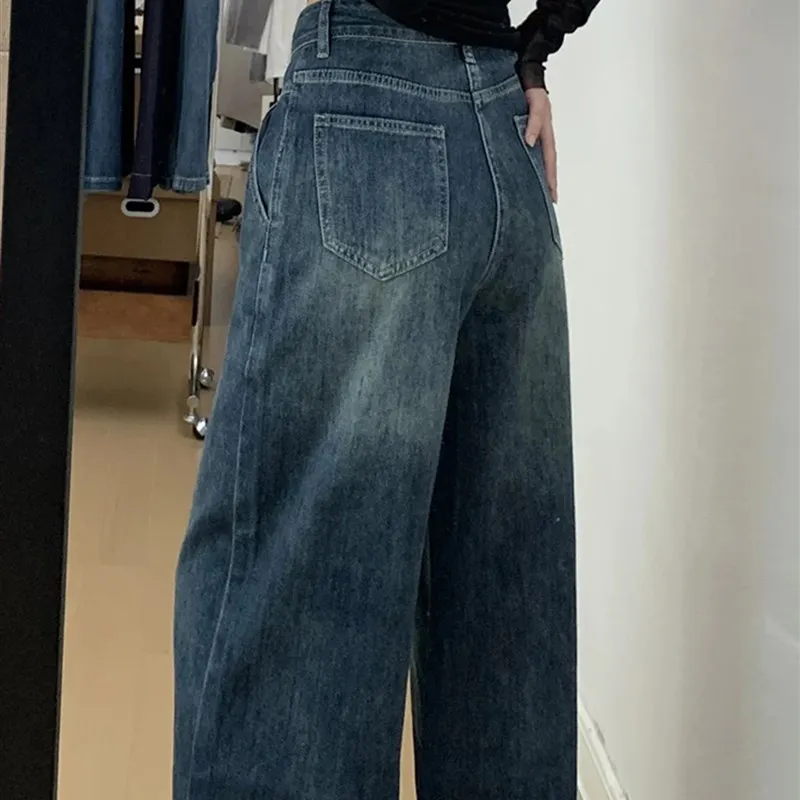 Plus Size Dames Thiened Fce Gevoerde Wijde Pijpen Jeans Winter Warme Hoge Taille Koreaanse Sle Loose Fit Casual Denim Broek