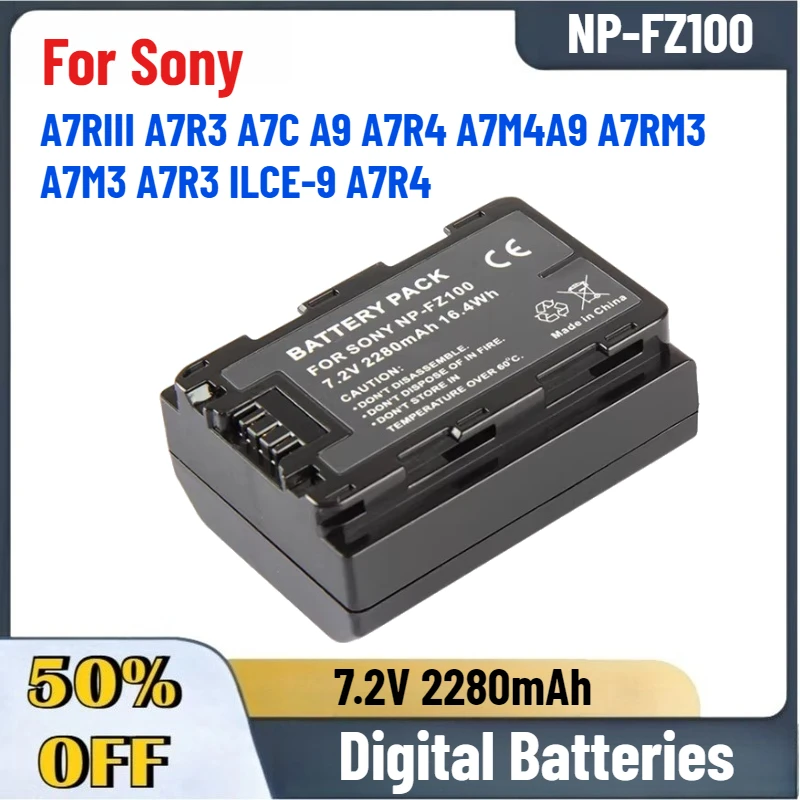 

New 7.2V 2280mAh NP-FZ100 Lithium Battery for Sony A7RIII A7R3 A7C A9 A7R4 A7M4A9 A7RM3 A7M3 A7R3 ILCE-9 A7R4 Camera Battery