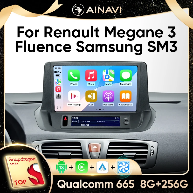 Ainavi Car Stereo Radio For Renault Megane 3 RS Fluence Samsung SM3 2008-2014 Multimedia Player Wireless Carplay Android Auto 4G