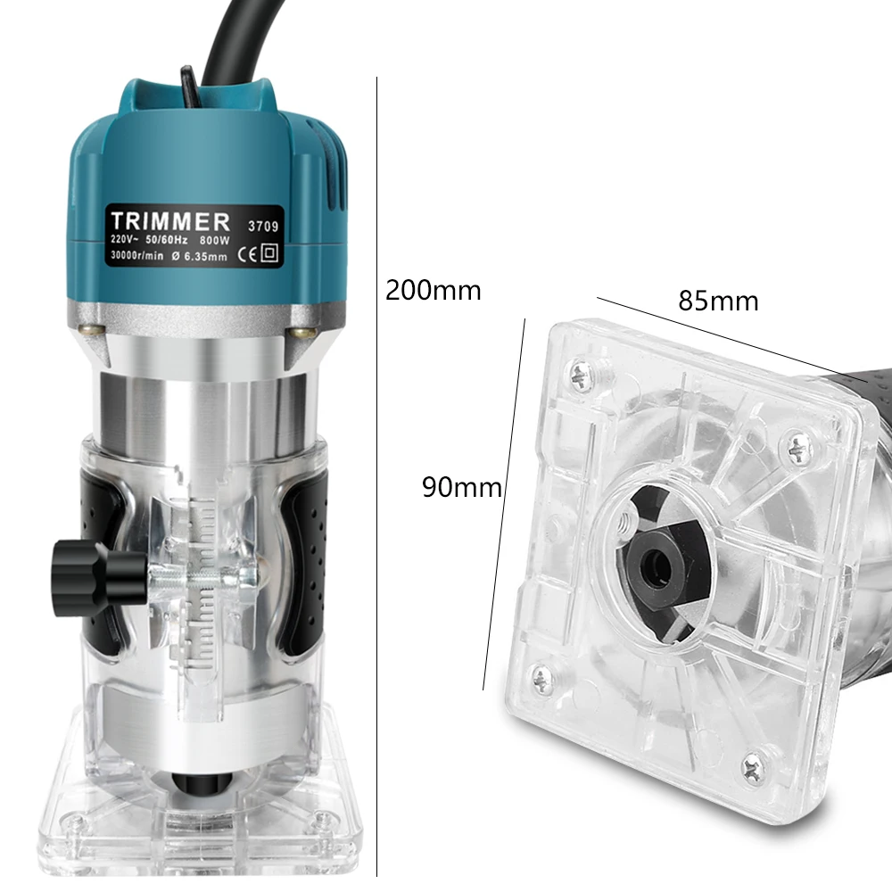 Madeira elétrica Trimmer Router, Handheld Compact Router, Bits Estrada Set, Madeira Fresa Ferramentas, 800W, 30000rpm, 15 Pcs, 1/4"