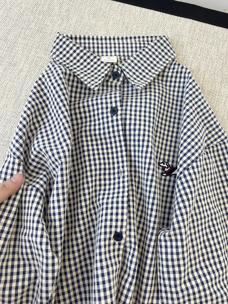 

Ретро американский вышитый Long Sve irt Свободный мужской Cheered irt Ранняя осень Многослойный Sle Молодежный ulaire