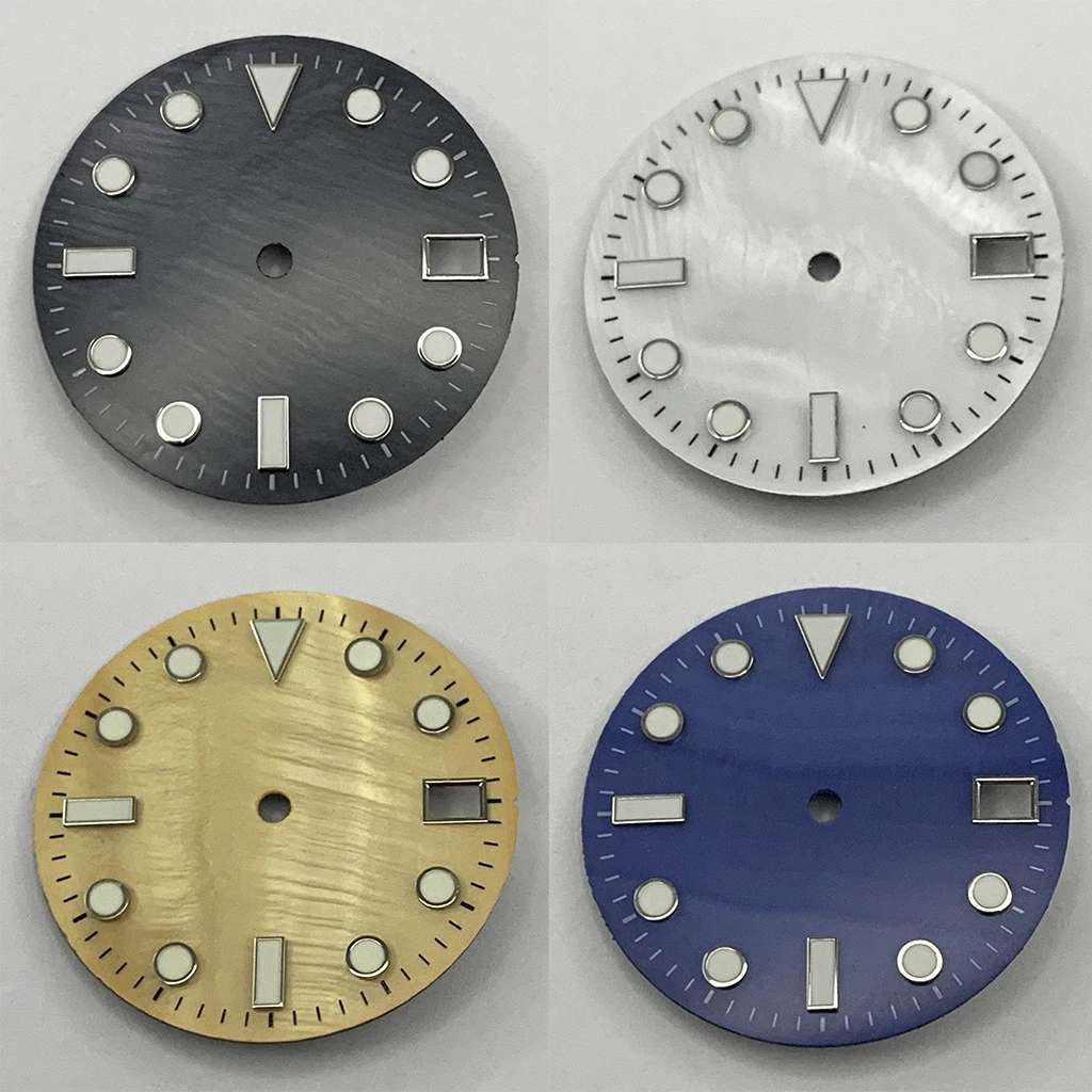 28.5mm NH35 Back White Blue Green Watch Dial Luminous Shell Watch Faces for NH35/NH35A/4R/7S Movement Replacement Parts