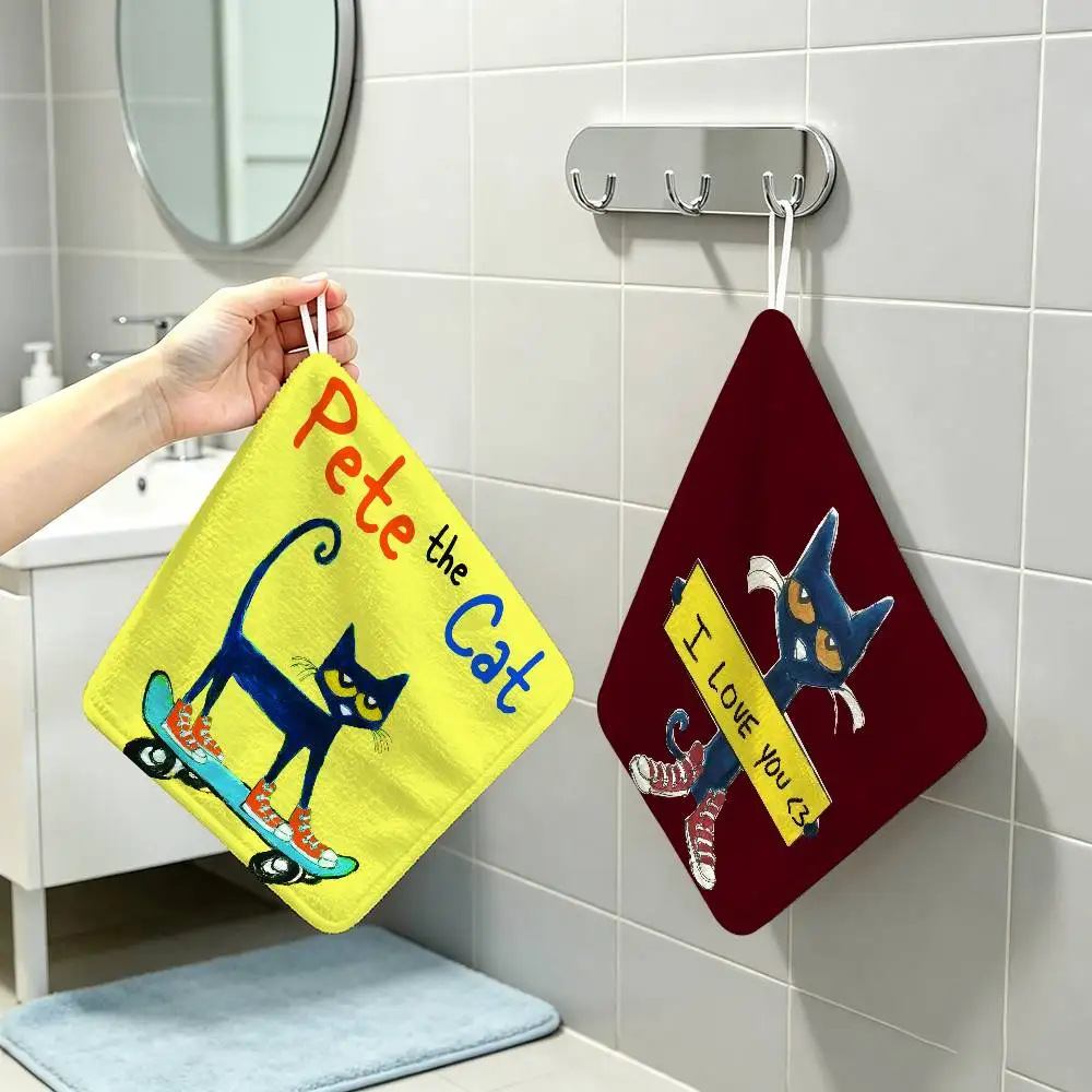 Cartoon P-Pete t-the C-Cat   Hanging Style Hand Wiping Towel Polyester Cotton Anti-fade For Indoor Kitchen Living Room