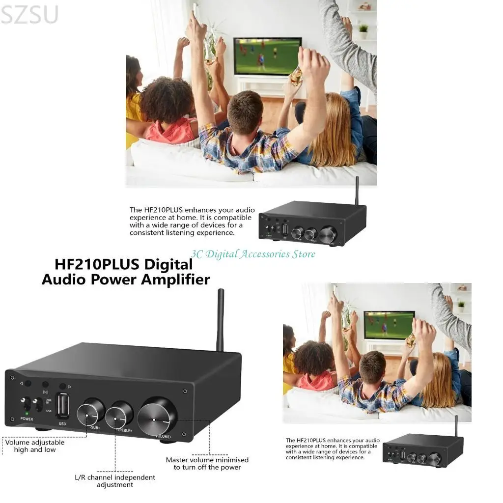 

SZSU HF210PLUS Dynamic 2.1CH/2.0CH Amplifier 50Wx2+100W PCM5102 Decoding
