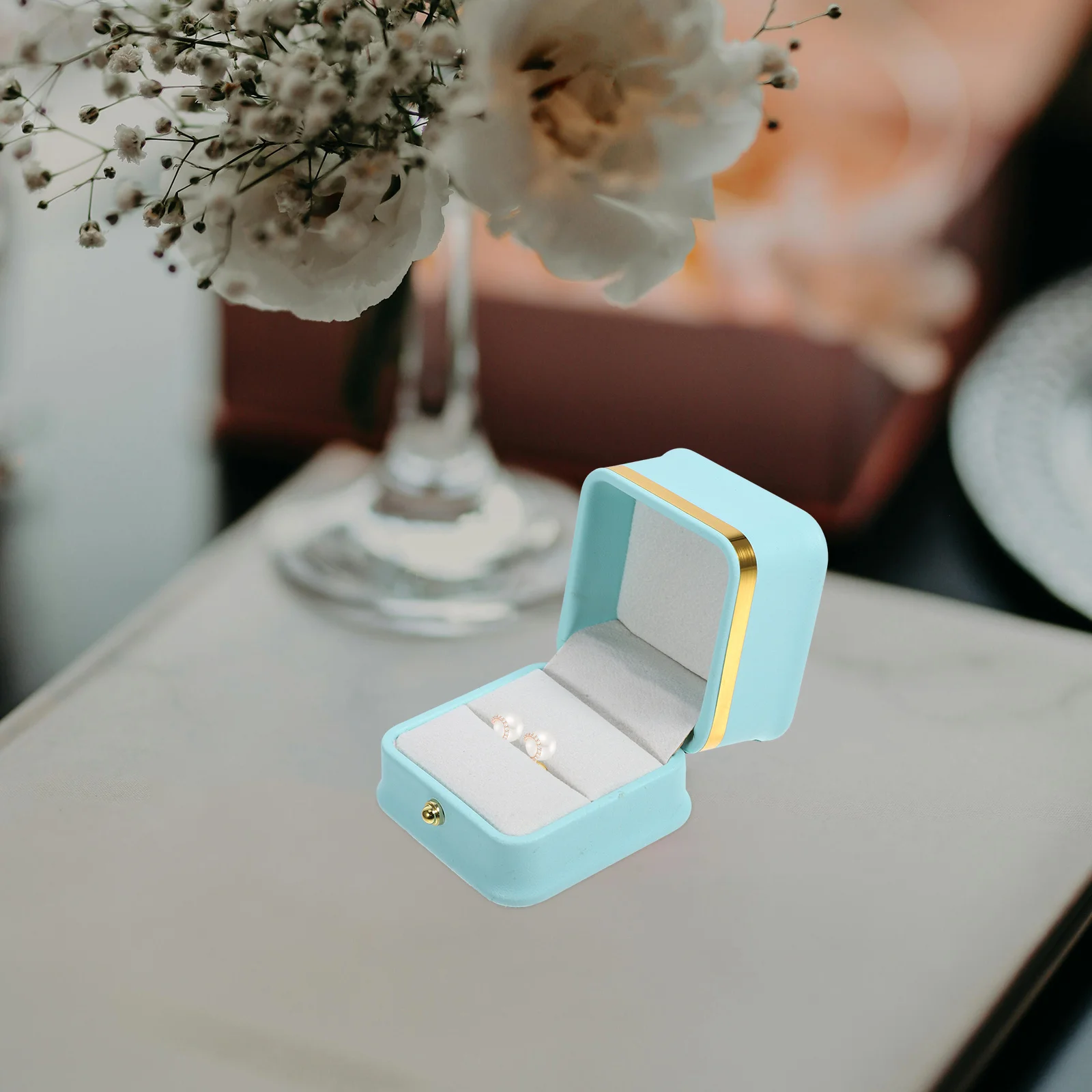 

PU Square Ring Box Lint Container Elegant Jewelry Storage Organizer for Wedding Proposal Engagement Gift Ring Box