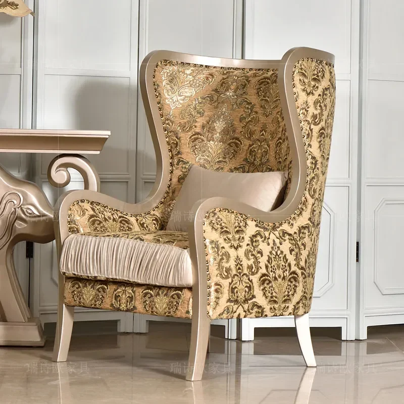 AA retro sofa chair solid wood living room master chair fabric single leisure  European high-end light luxury back chair