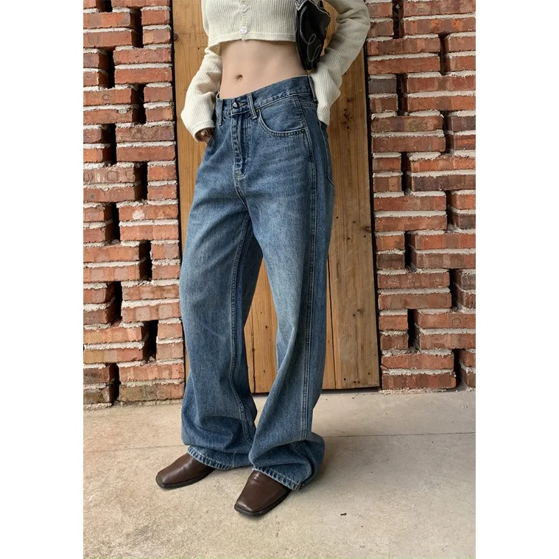 

Casual Jeans Women's 2025 Spring Ins Korean Retro Loose Pendant Wide-leg Pants Children